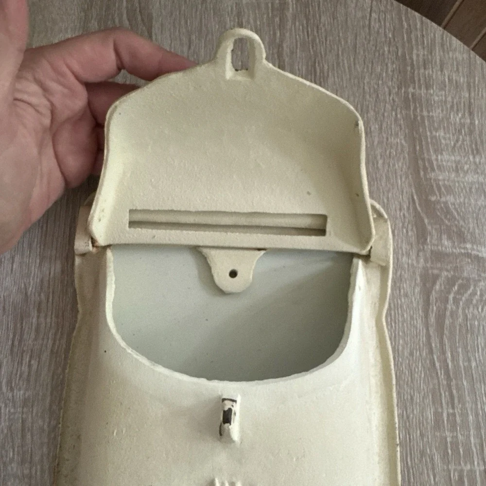 Vintage Cast Iron Wall Mount Mailbox Sunflower Embossed Cream Distressed Rustic